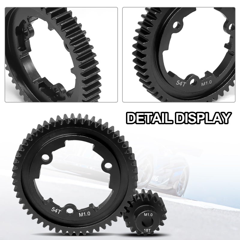 OGUNKE OGRC 54T 1 Mod Hardened Steel Spur Gear with 18T Motor Pinion Gear for Traxxas 1/5 X-Maxx 1/7 XO-1 1/10 Maxx/E-Revo 2.0 VXL Replace Stock Part #6449 - Image 5
